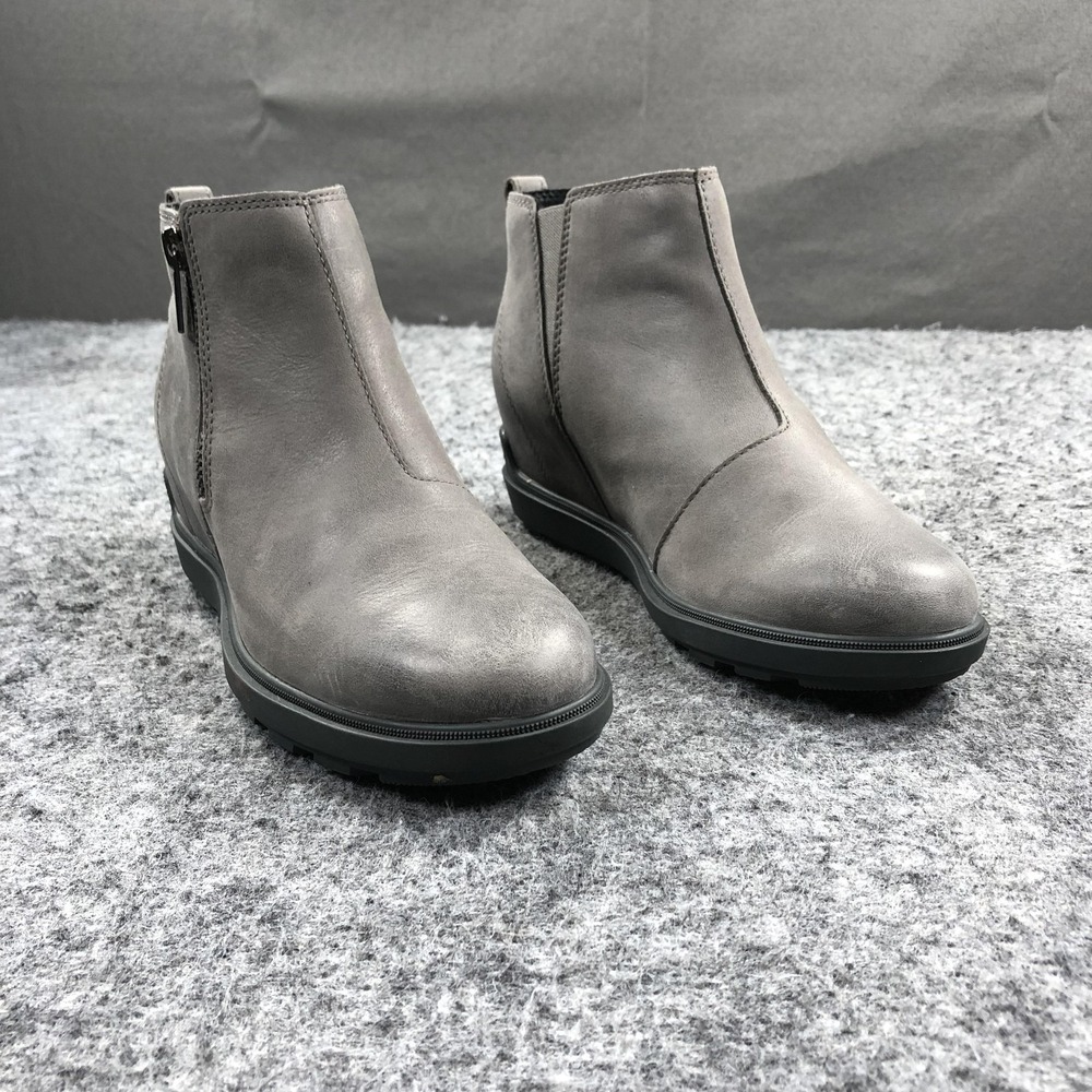 Sorel Evie II Boots Womens 8 Gray Leather Wedge Zip Ankle Booties NL5025-052